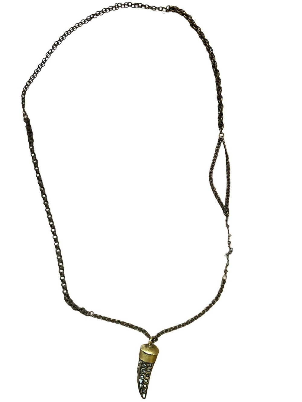 Handcrafted Multi Vintage Brass Chain Labradorite Horn Necklace